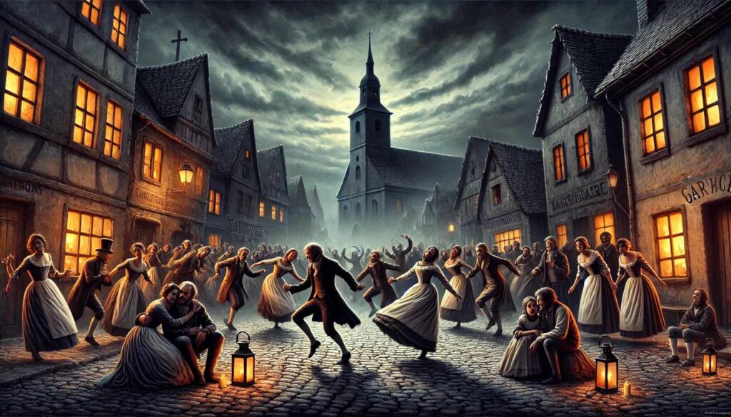 the dancing plague of 1815, artists depiction.